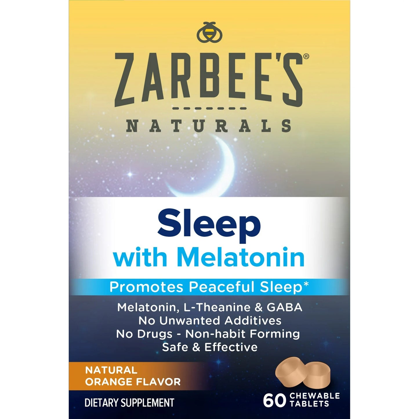 Zarbee's Naturals Adult Sleep Chewable Tablets - Natural Orange Flavor - 60 Count