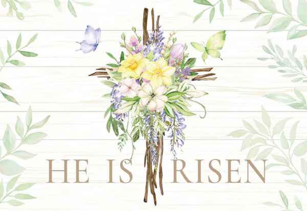 He Is Risen Flowers On Cross Easter Card
