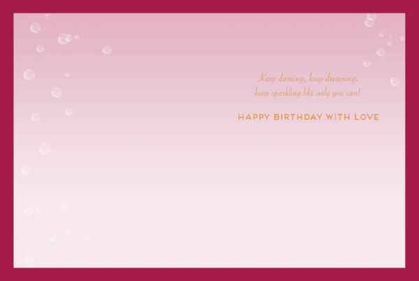 Rear View of Girl in Pink Dress with Bubbles Birthday Card