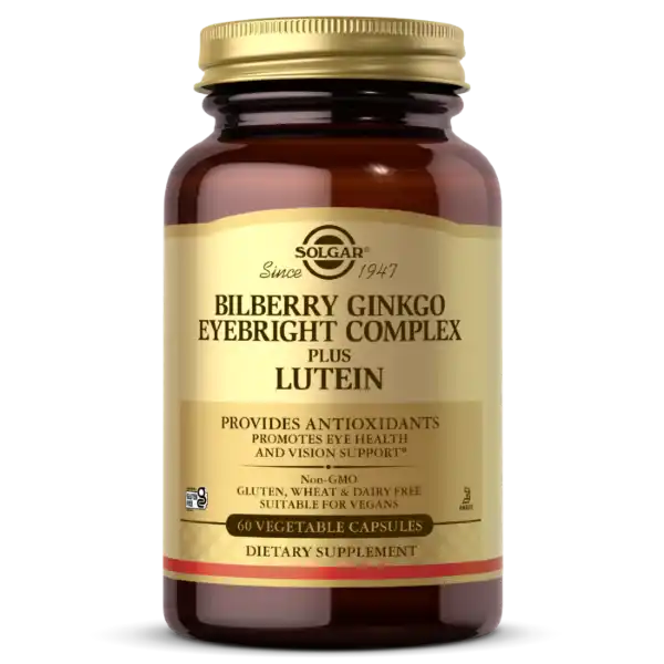 SOLGAR BILBERRY GINKGO EYEBRIGHT COMPLEX PLUS LUTEIN 60 VEGETABLE CAPSULES