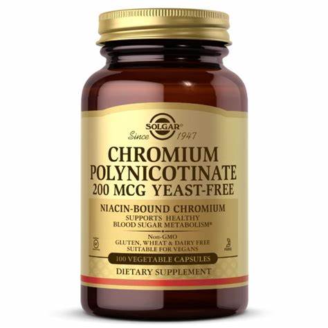 SOLGAR CHROMIUM POLYNICOTINATE 200 MCG YEAST-FREE 100 VEGETABLE CAPSULES