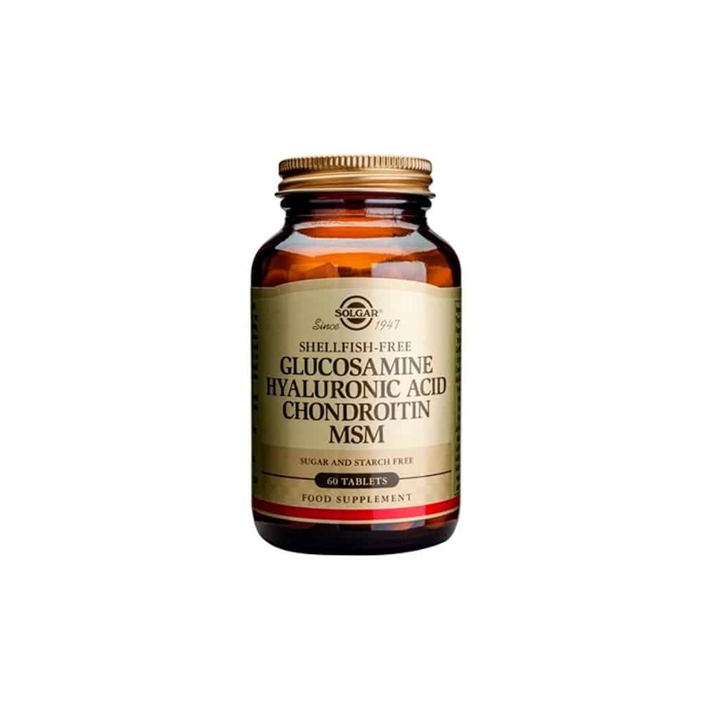 SOLGAR EXTRA STRENGTH (SHELLFISH-FREE) GLUCOSAMINE HYALURONIC ACID CHONDROITIN MSM 60 TABLETS