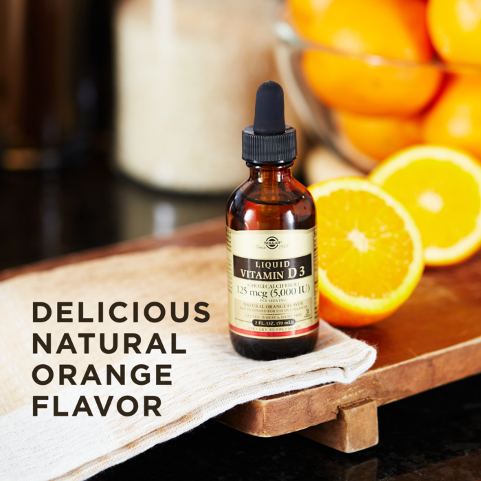 SOLGAR LIQUID VITAMIN D3 (CHOLECALCIFEROL) 125 MCG (5,000 IU) – NATURAL ORANGE FLAVOR