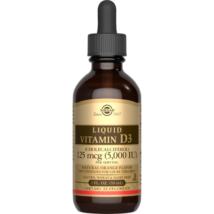SOLGAR LIQUID VITAMIN D3 (CHOLECALCIFEROL) 125 MCG (5,000 IU) – NATURAL ORANGE FLAVOR