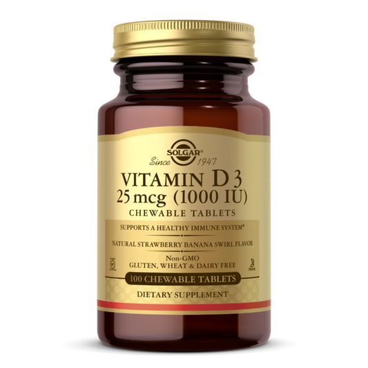 VITAMIN D3 (CHOLECALCIFEROL) 25 MCG (1000 IU) CHEWABLE TABLETS – NATURAL STRAWBERRY BANANA SWIRL FLAVOR